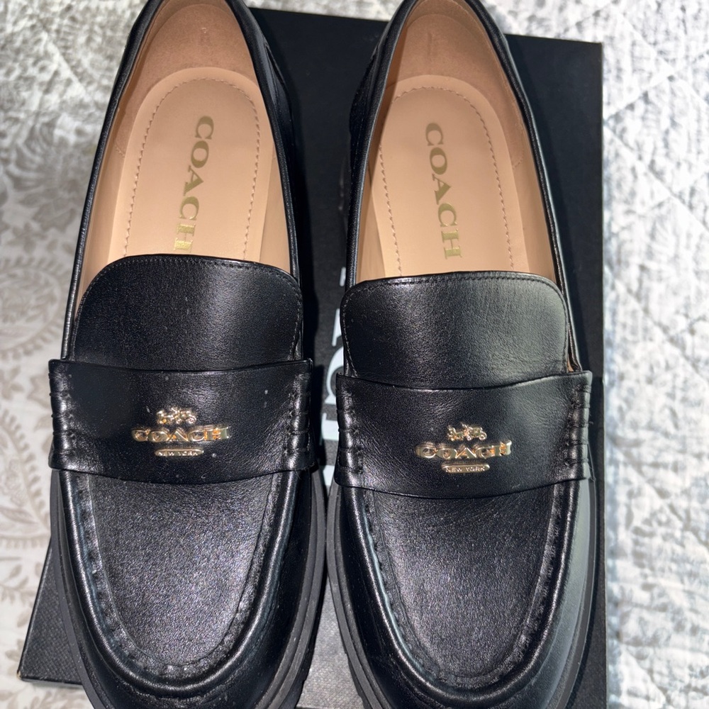 Coach Shiny Black Leather Loafers